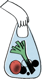 Hand holding bag of groceries illustration